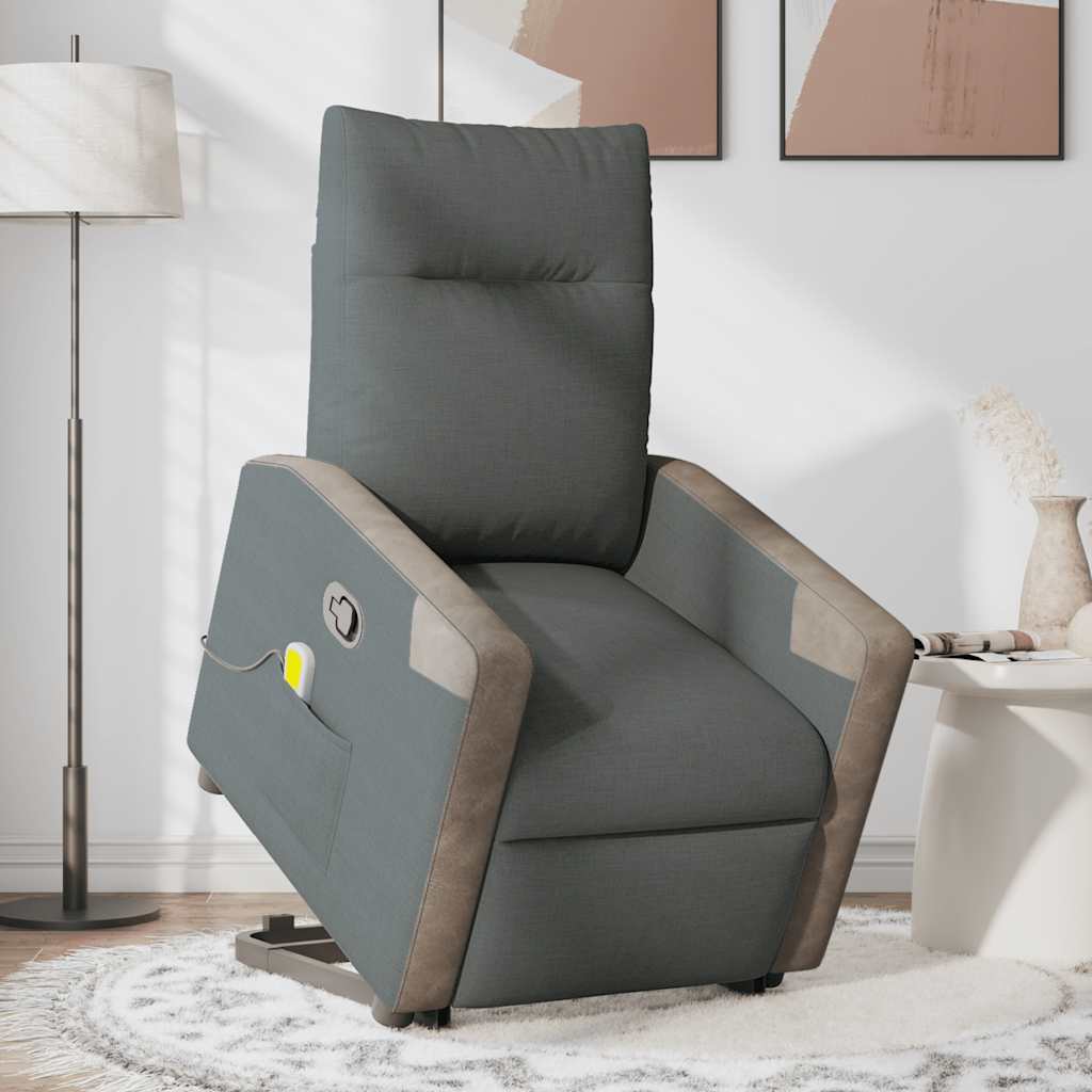 vidaXL Massagesessel mit Aufstehhilfe Dunkelgrau Stoff