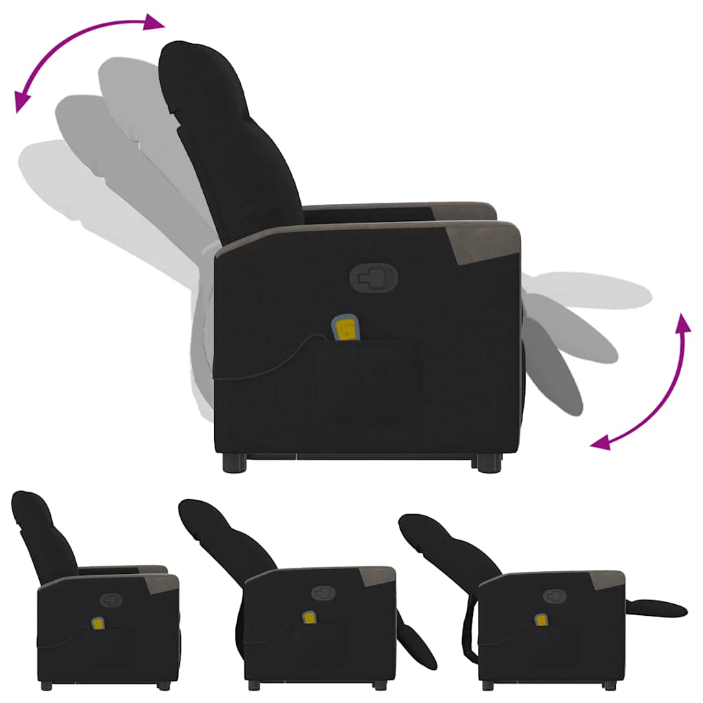 vidaXL Massagesessel mit Aufstehhilfe Schwarz Stoff