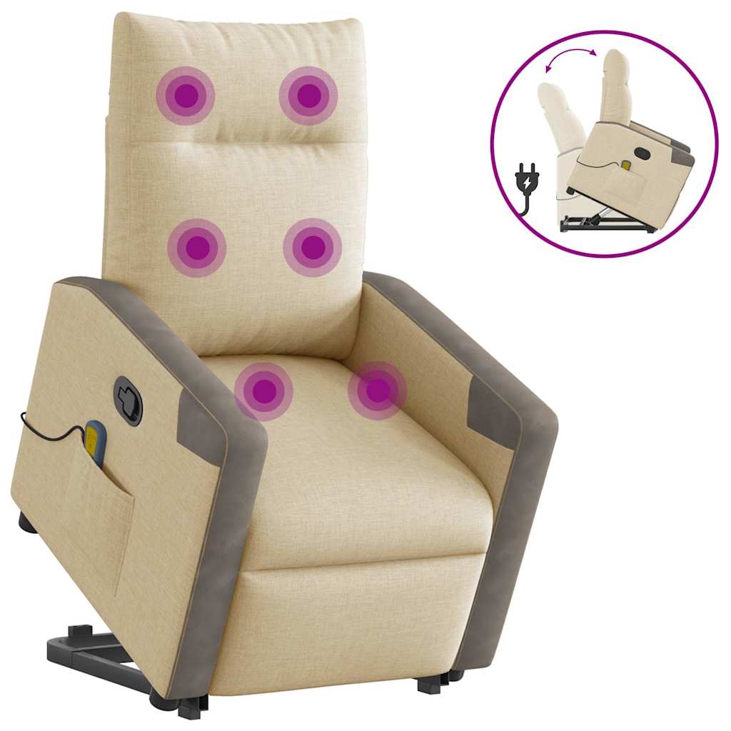 vidaXL Massagesessel mit Aufstehhilfe Creme Stoff