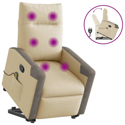 vidaXL Massagesessel mit Aufstehhilfe Creme Stoff