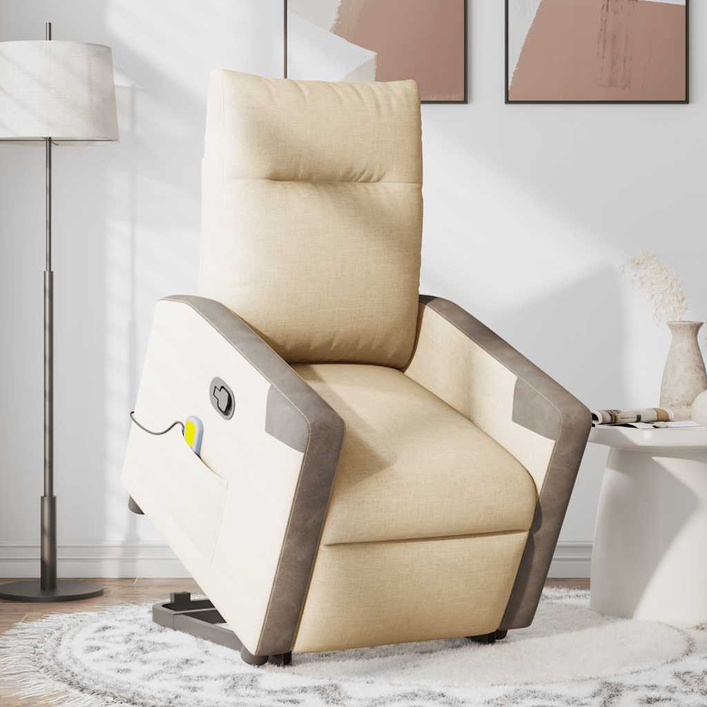 vidaXL Massagesessel mit Aufstehhilfe Creme Stoff