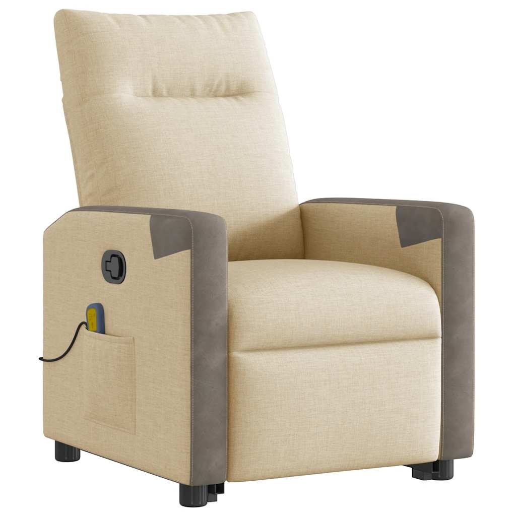 vidaXL Massagesessel mit Aufstehhilfe Creme Stoff