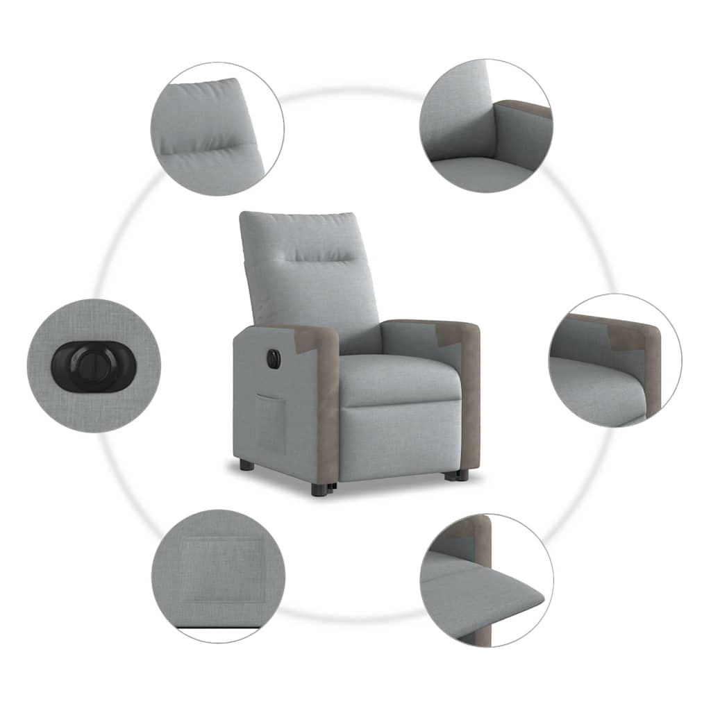 vidaXL Relaxsessel mit Aufstehhilfe Elektrisch Hellgrau Stoff