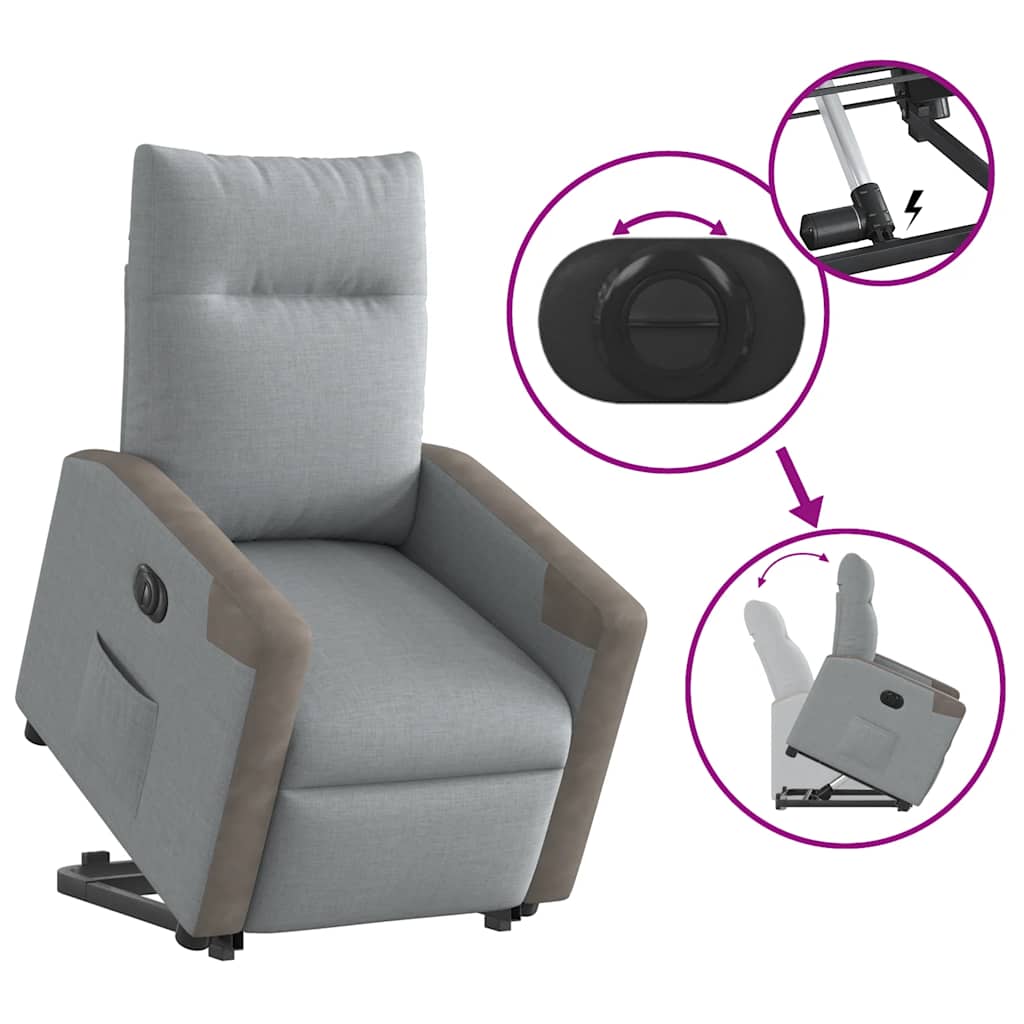 vidaXL Relaxsessel mit Aufstehhilfe Elektrisch Hellgrau Stoff