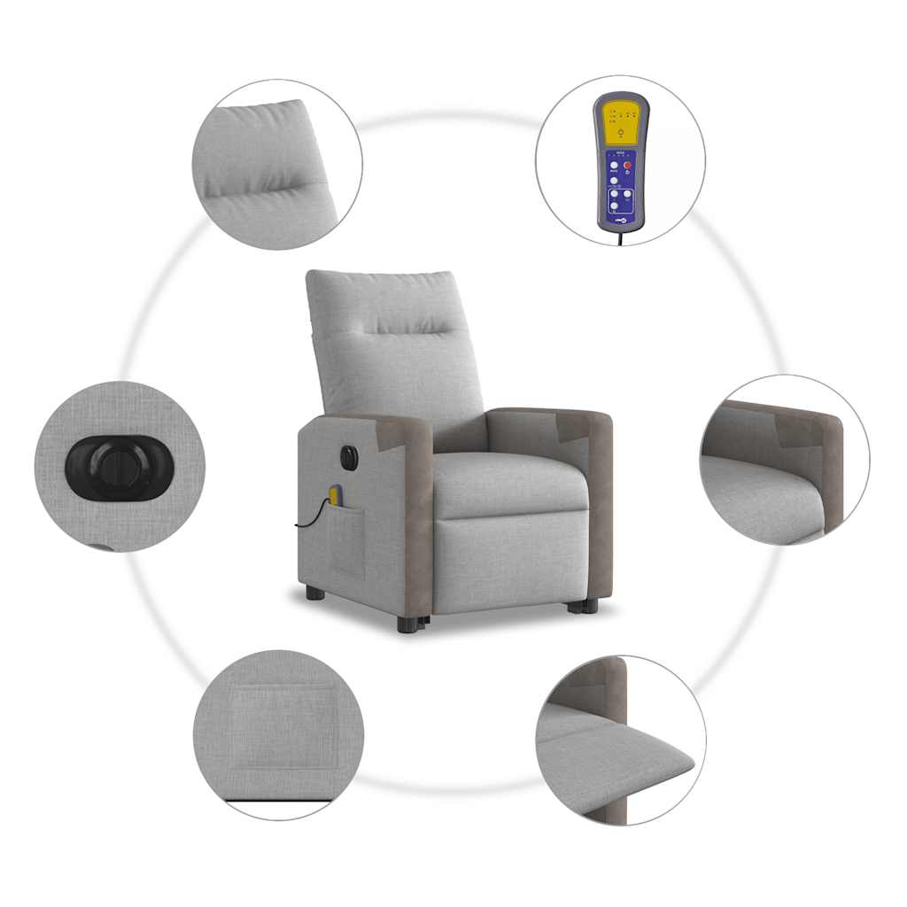 vidaXL Massagesessel mit Aufstehhilfe Elektrisch Wolkengrau Stoff