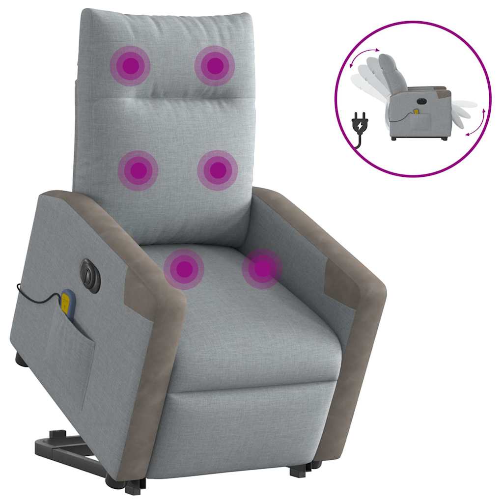 vidaXL Elektrischer Massagesessel mit Aufstehhilfe Hellgrau Stoff