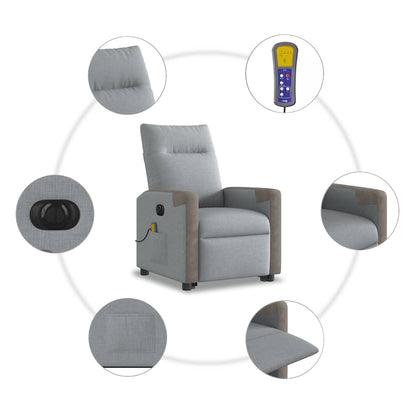 vidaXL Elektrischer Massagesessel mit Aufstehhilfe Hellgrau Stoff