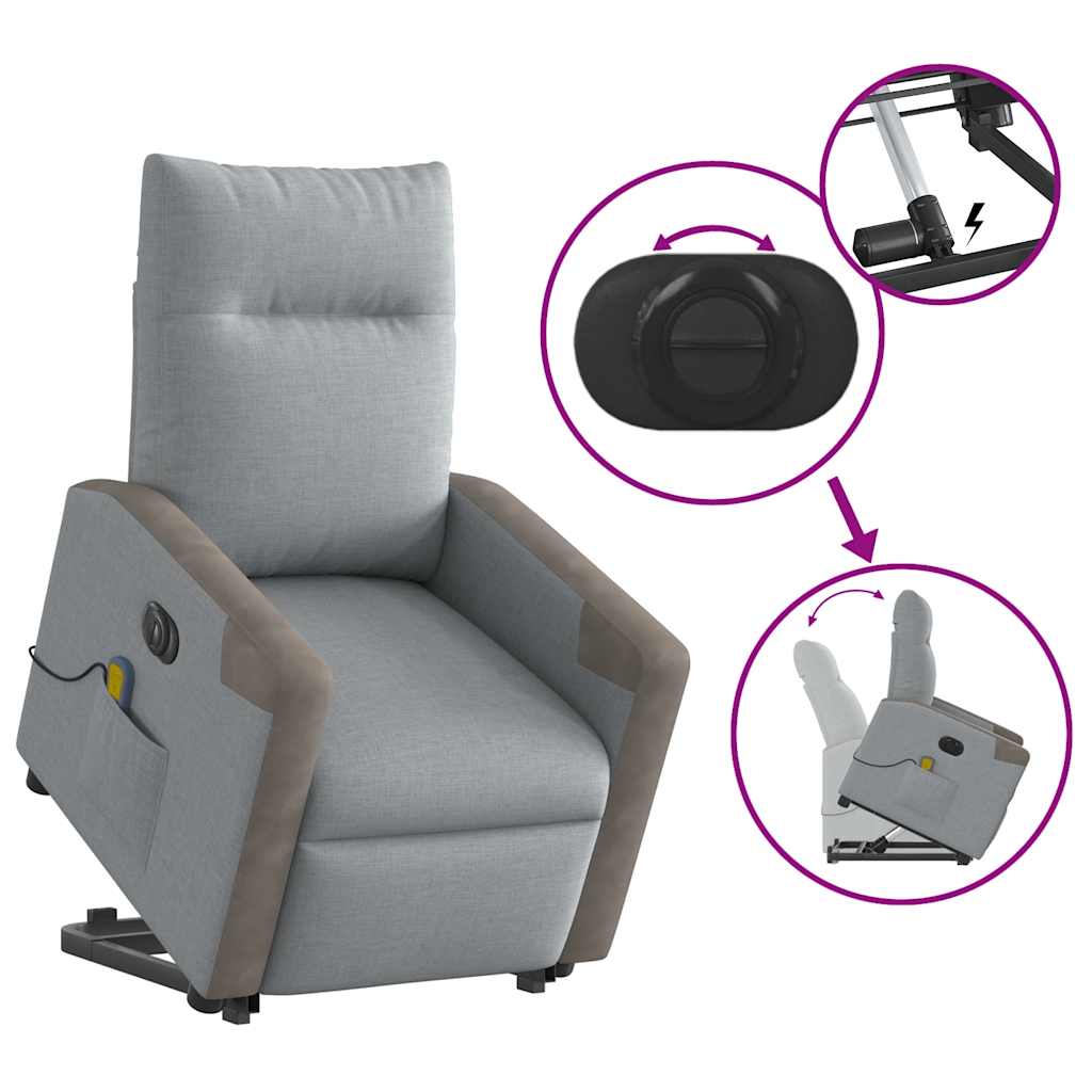 vidaXL Elektrischer Massagesessel mit Aufstehhilfe Hellgrau Stoff