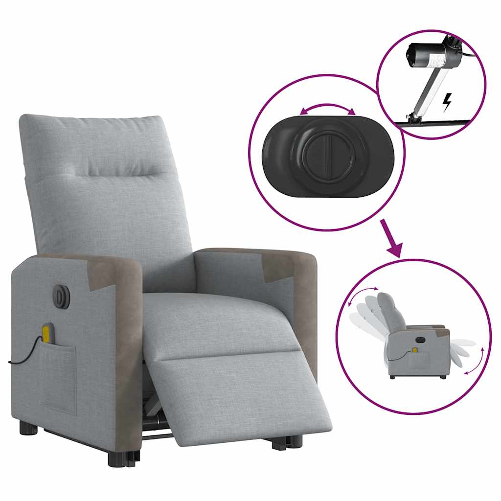 vidaXL Elektrischer Massagesessel mit Aufstehhilfe Hellgrau Stoff