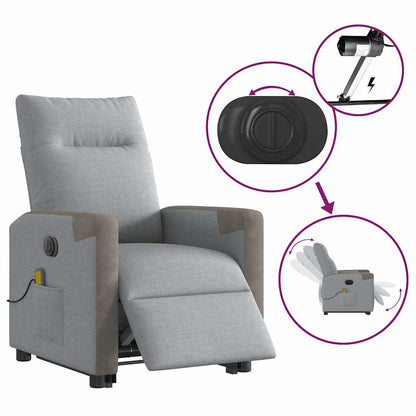 vidaXL Elektrischer Massagesessel mit Aufstehhilfe Hellgrau Stoff