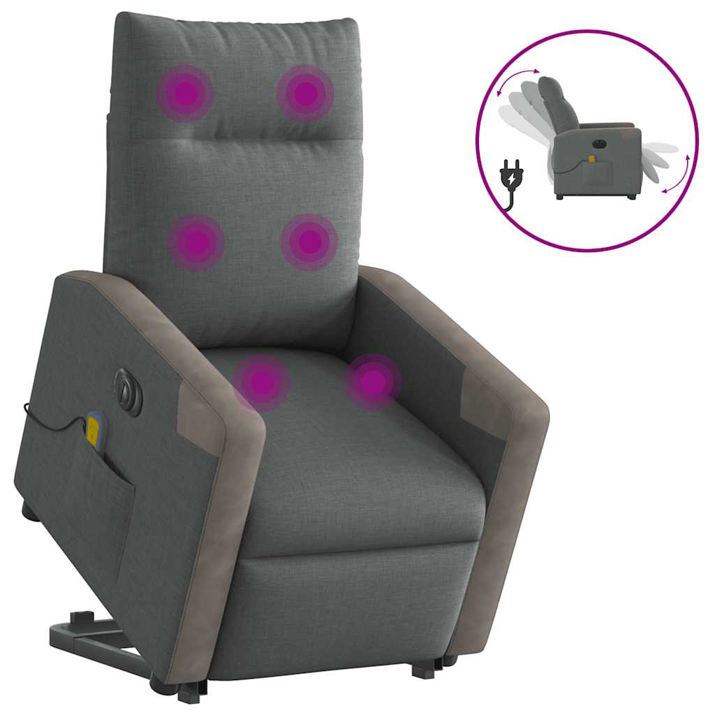 vidaXL Elektrischer Massagesessel mit Aufstehhilfe Dunkelgrau Stoff