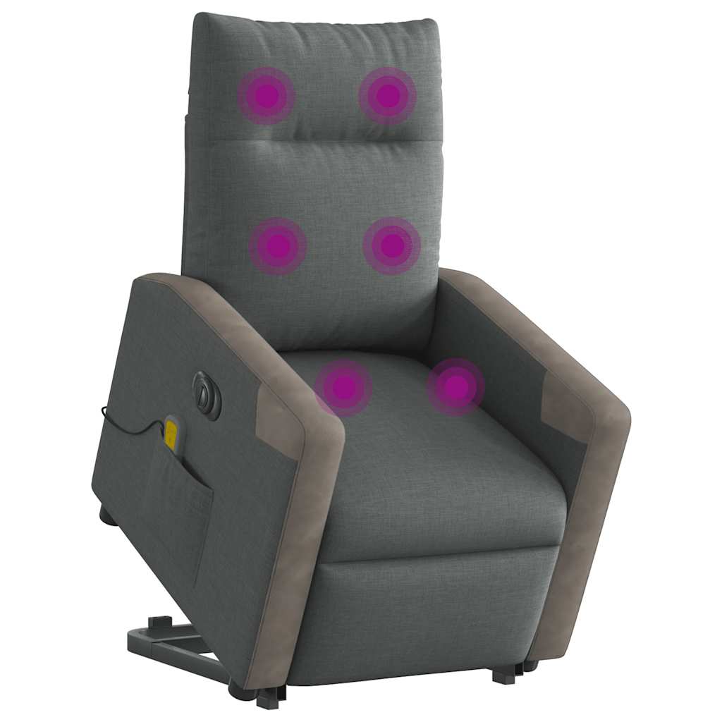 vidaXL Elektrischer Massagesessel mit Aufstehhilfe Dunkelgrau Stoff