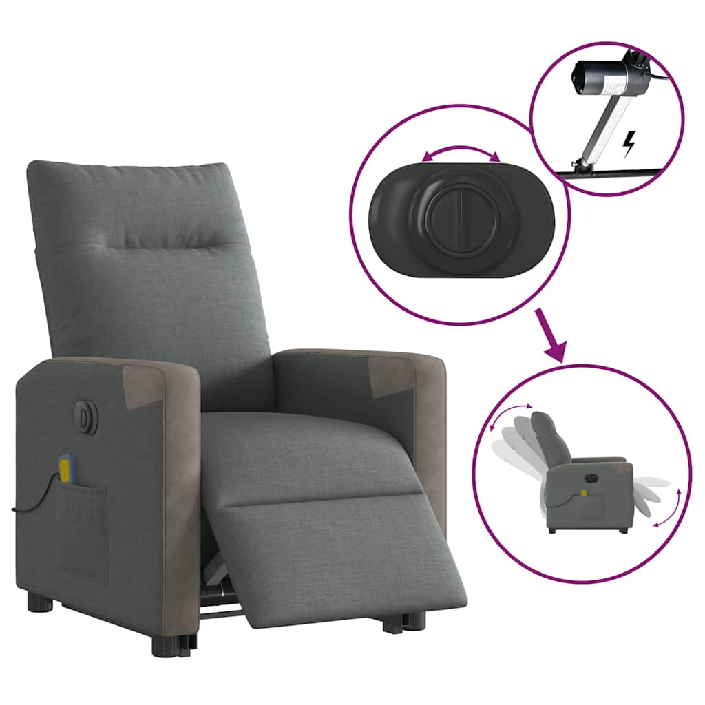 vidaXL Elektrischer Massagesessel mit Aufstehhilfe Dunkelgrau Stoff