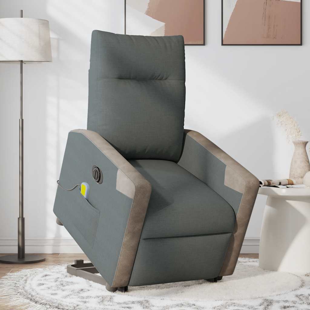 vidaXL Elektrischer Massagesessel mit Aufstehhilfe Dunkelgrau Stoff