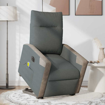 vidaXL Elektrischer Massagesessel mit Aufstehhilfe Dunkelgrau Stoff