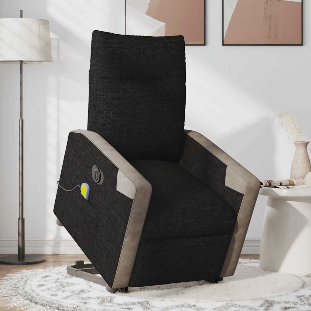 vidaXL Elektrischer Massagesessel mit Aufstehhilfe Schwarz Stoff