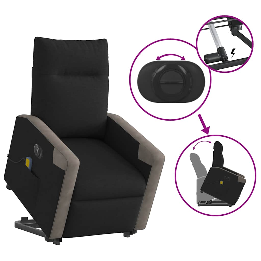 vidaXL Elektrischer Massagesessel mit Aufstehhilfe Schwarz Stoff
