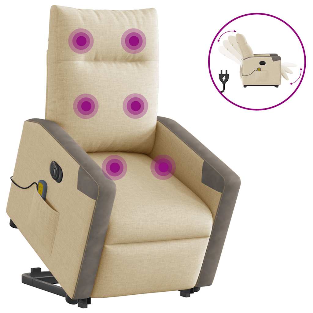 vidaXL Elektrischer Massagesessel mit Aufstehhilfe Creme Stoff