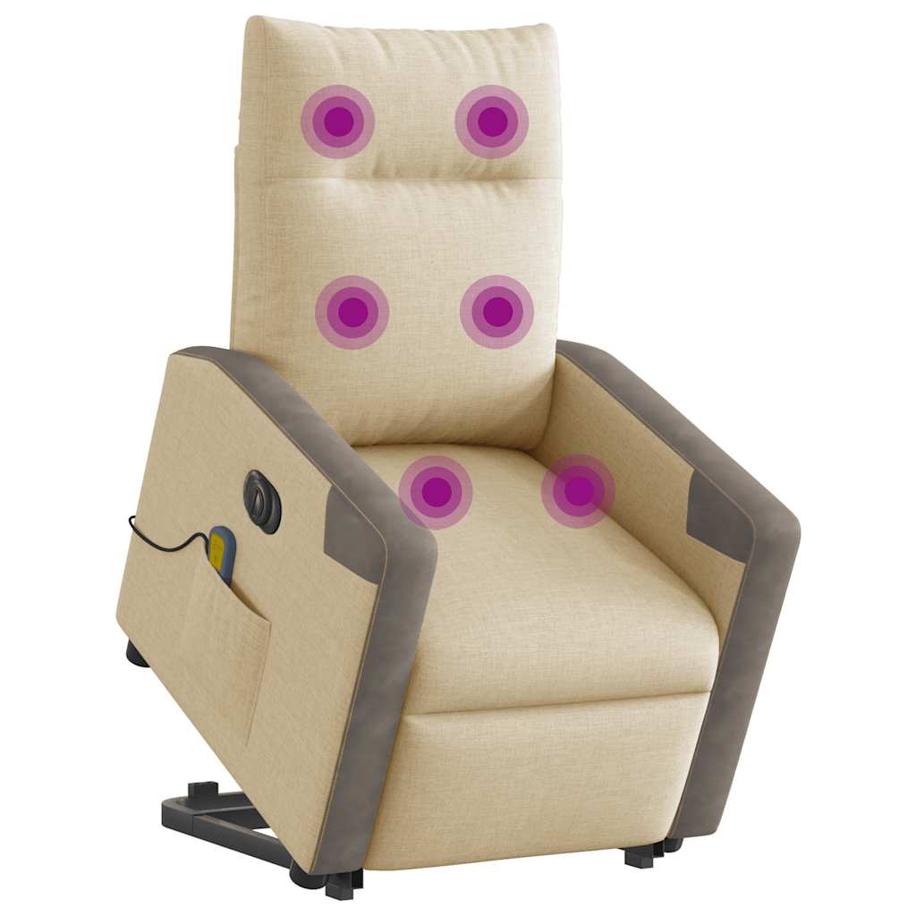 vidaXL Elektrischer Massagesessel mit Aufstehhilfe Creme Stoff