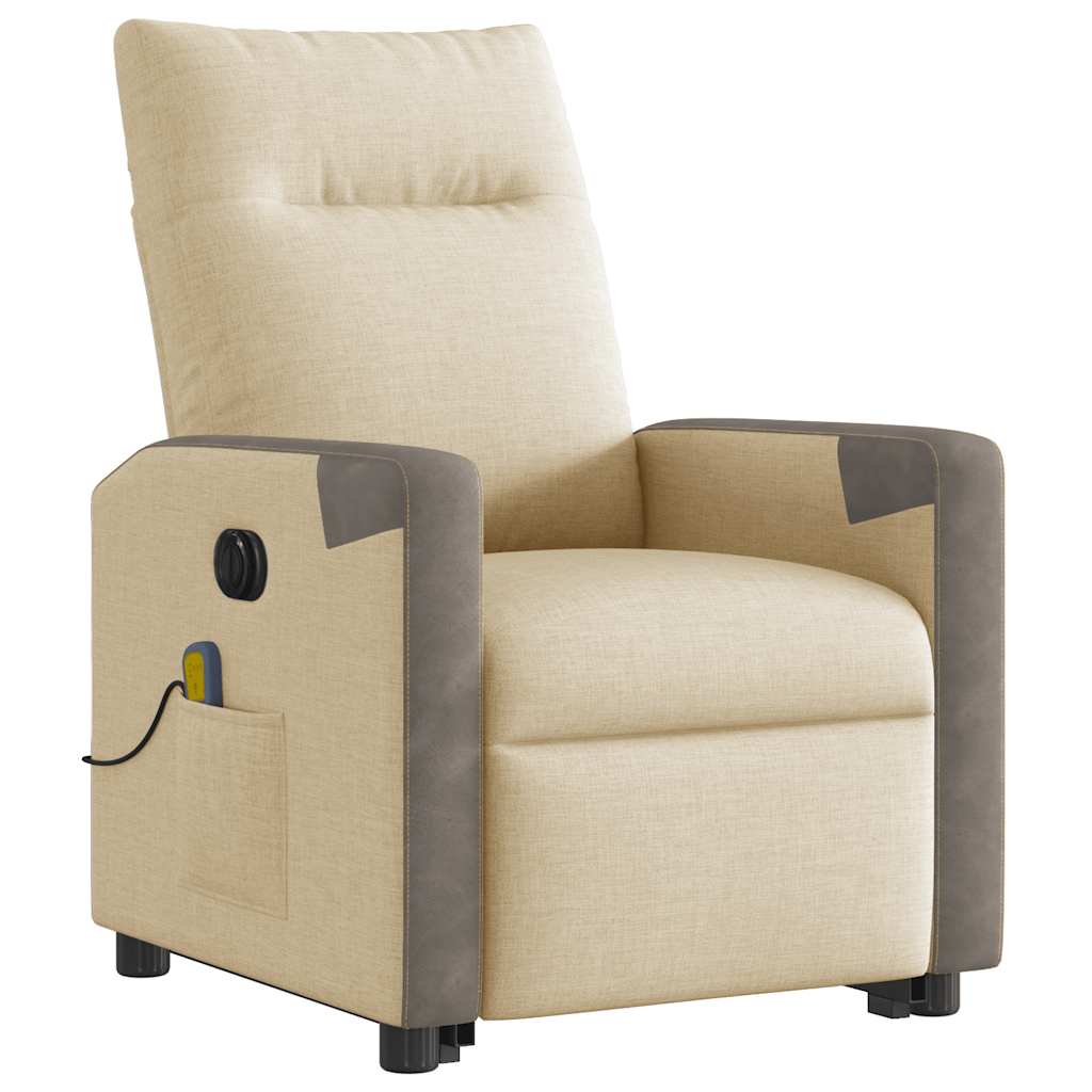 vidaXL Elektrischer Massagesessel mit Aufstehhilfe Creme Stoff