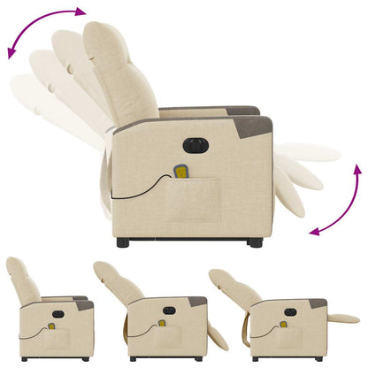 vidaXL Elektrischer Massagesessel mit Aufstehhilfe Creme Stoff