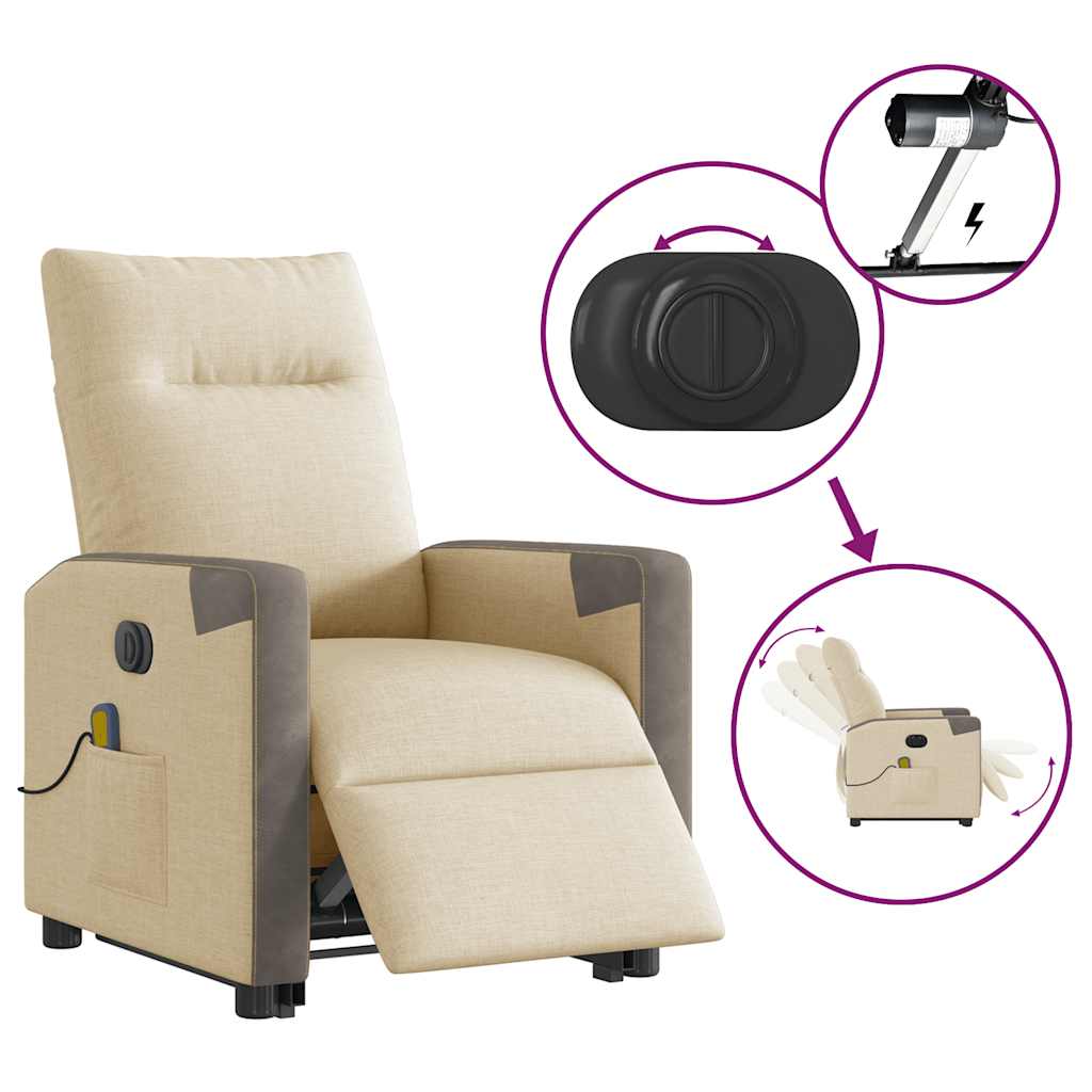 vidaXL Elektrischer Massagesessel mit Aufstehhilfe Creme Stoff