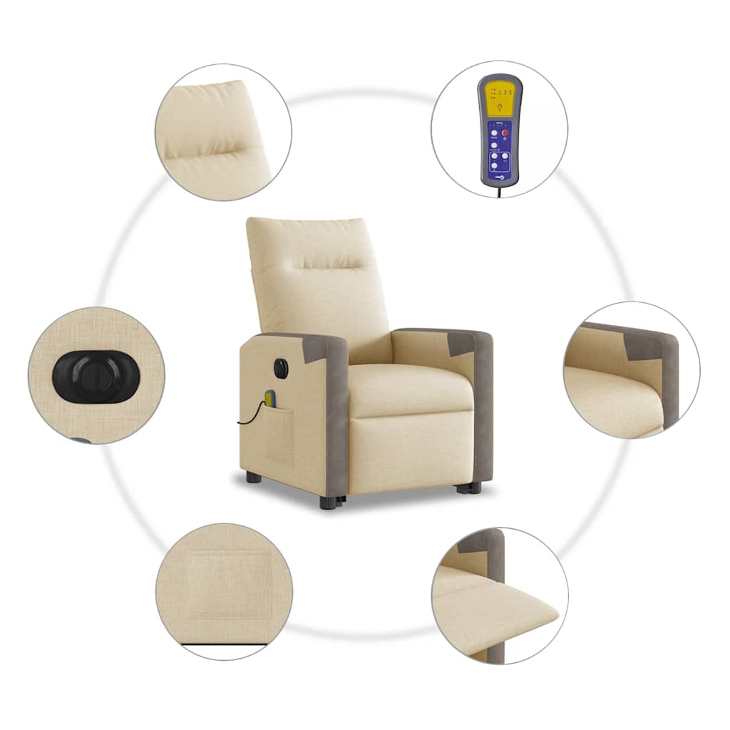vidaXL Elektrischer Massagesessel mit Aufstehhilfe Creme Stoff