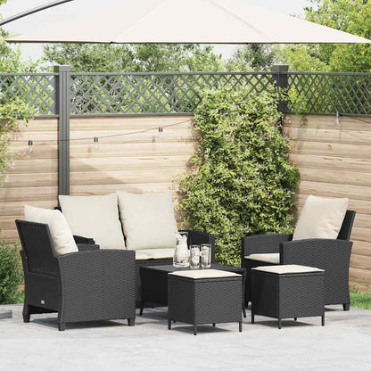 6-tlg. Garten-Sofagarnitur mit Kissen Schwarz Poly Rattan