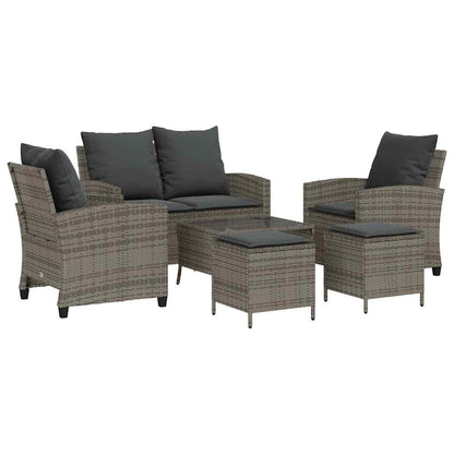 6-tlg. Garten-Sofagarnitur mit Kissen Grau Poly Rattan