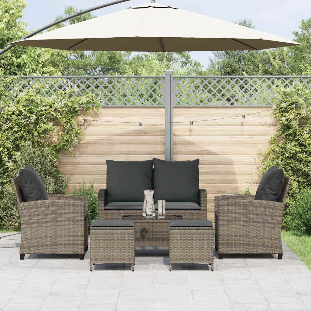 6-tlg. Garten-Sofagarnitur mit Kissen Grau Poly Rattan
