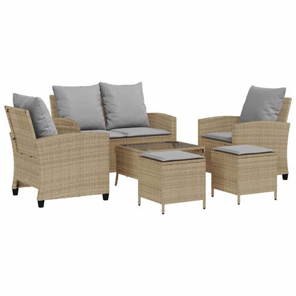 6-tlg. Garten-Sofagarnitur mit Kissen Beige Poly Rattan