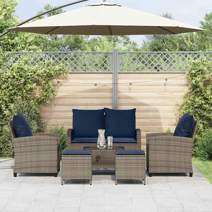 6-tlg. Garten-Sofagarnitur mit Kissen Grau Poly Rattan