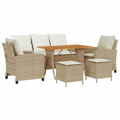6-tlg. Garten-Sofagarnitur mit Kissen Beige Poly Rattan