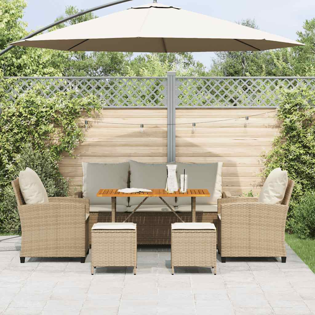 6-tlg. Garten-Sofagarnitur mit Kissen Beige Poly Rattan