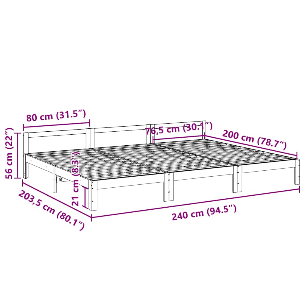 vidaXL Familienbett ohne Matratze Wachsbraun 240x200 cm Massivholz