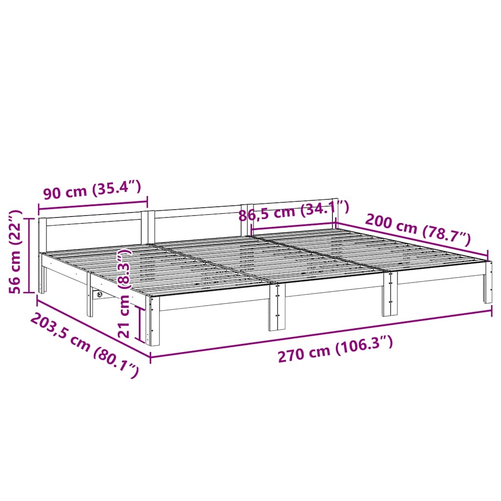 vidaXL Familienbett ohne Matratze 270x200 cm Massivholz Kiefer