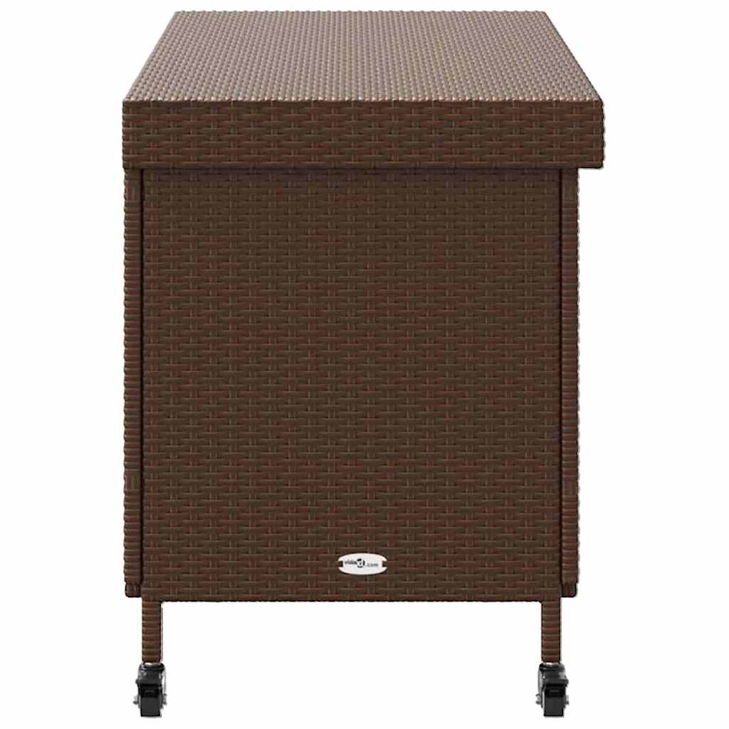 Gartentruhe mit Rollen Braun 110x55x73 cm Poly Rattan
