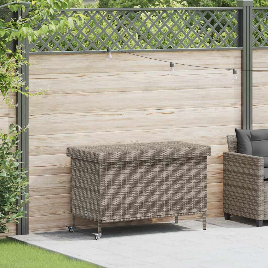 Gartentruhe mit Rollen Grau 110x55x73 cm Poly Rattan
