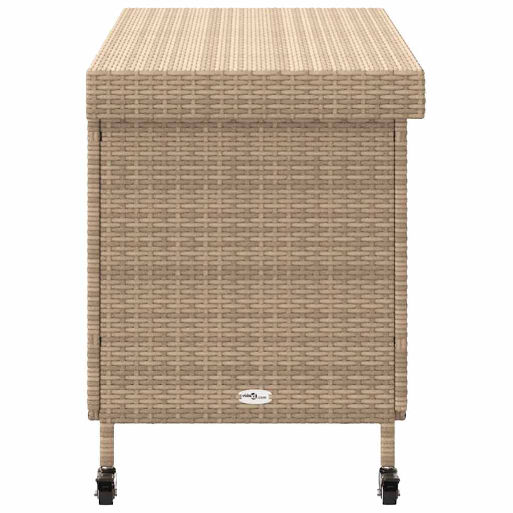 Gartentruhe mit Rollen Beige 110x55x73 cm Poly Rattan