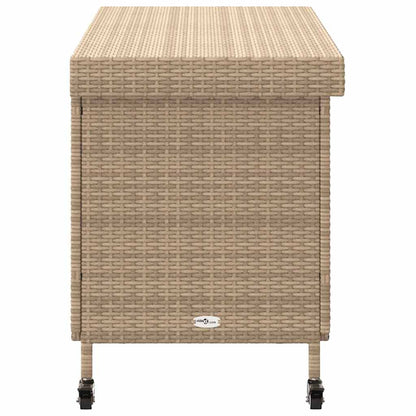 Gartentruhe mit Rollen Beige 110x55x73 cm Poly Rattan