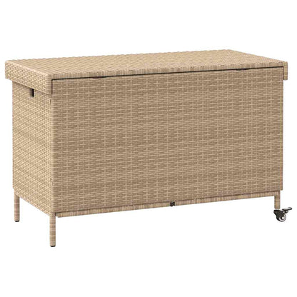 Gartentruhe mit Rollen Beige 110x55x73 cm Poly Rattan