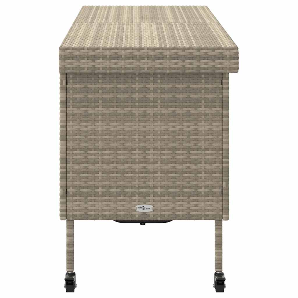 Gartentruhe mit Rollen Hellgrau 160x55x75 cm Poly Rattan