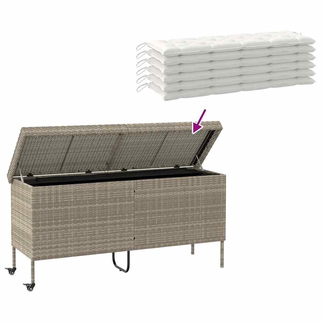 Gartentruhe mit Rollen Hellgrau 160x55x75 cm Poly Rattan