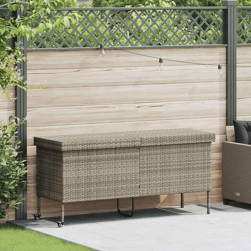 Gartentruhe mit Rollen Hellgrau 160x55x75 cm Poly Rattan