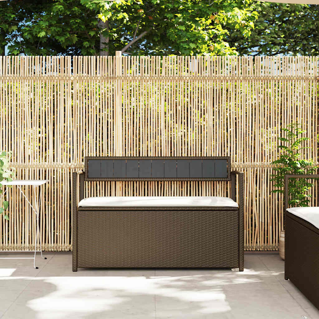 Gartenbank mit Stauraum und Kissen Braun Poly Rattan