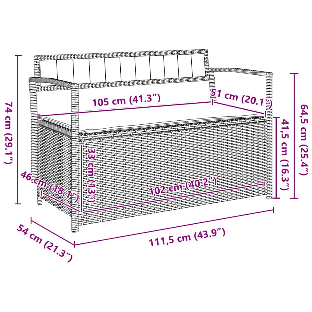 Gartenbank mit Stauraum und Kissen Braun Poly Rattan