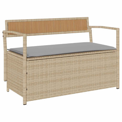 Gartenbank mit Stauraum und Kissen Beige Poly Rattan