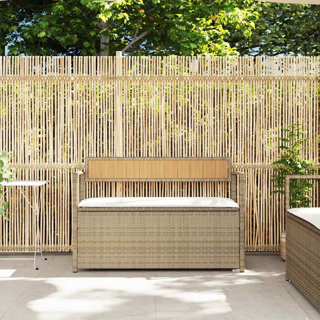 Gartenbank mit Stauraum und Kissen Beige Poly Rattan