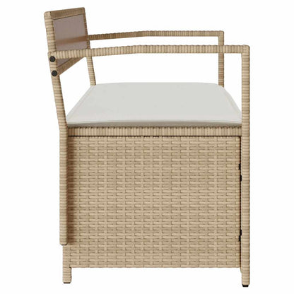 Gartenbank mit Stauraum und Kissen Beige Poly Rattan