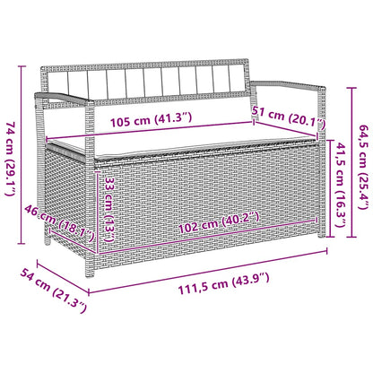 Gartenbank mit Stauraum und Kissen Grau Poly Rattan